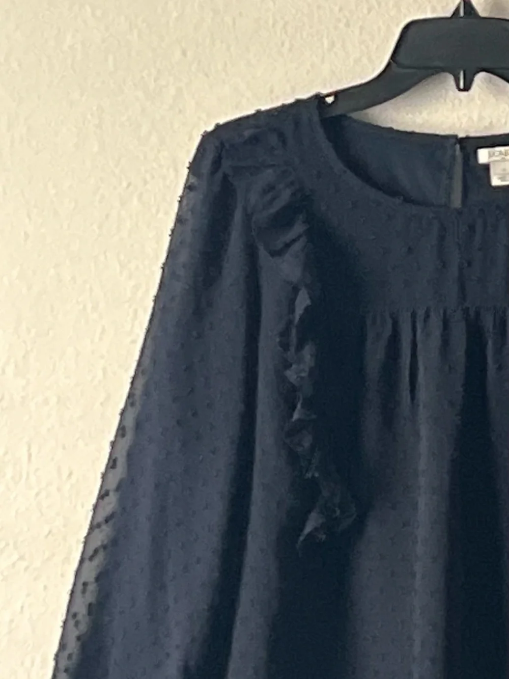 J. Crew Navy Swiss Dot Ruffle‎ Long-Sleeve Blouse, Size 8